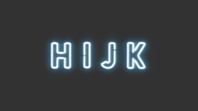 Neon H I J K symbols, glowing font, looped switch