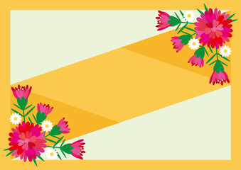 Red Heart Petal and White Flowers, Triangle Shape Panel Yellow Background