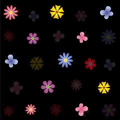Fototapeta na wymiar Floral seamless pattern. Beautiful flowers and butterflies. Background to create paper, wallpaper, summer textile all prints on black background