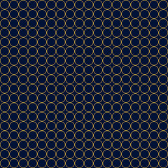 Gold circles on blue background, Seamless Pattern. Endless Texture With Many Round Shapes.