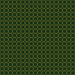 Gold circles on green background, Seamless Pattern. Endless Texture With Many Round Shapes.