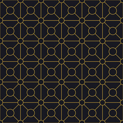 Geometric golden ornament grid on gray background. Seamless fine abstract pattern, wrapping paper