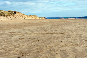 Cefn Sands beach at Pembrey Country Park in Carmarthenshire South Wales UK, which is a popular Welsh tourist travel resort and coastline landmark, stock photo image