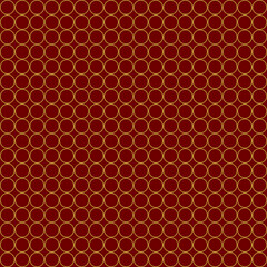 Gold circles on red background, Seamless Pattern. Endless Texture With Many Round Shapes.