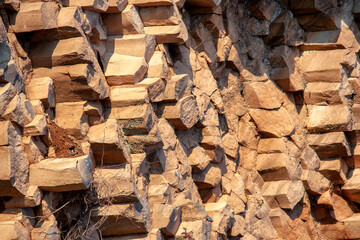 wall with fractal stones. stones of a very unusual shape. unusual creation of nature