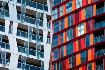 Modern residential building facade with windows and balconies. Rotterdam