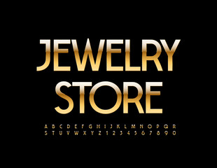 Vector elite logo Jewelry Store. Stylish metallic Font. Golden set of Alphabet Letters and Numbers