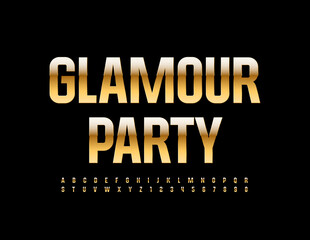 Vector premium flyer Glamour Party. Shiny elegant Font. Gold Alphabet Letters and Numbers set