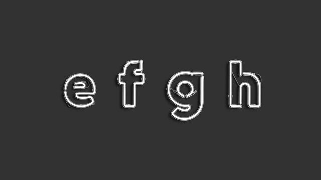 Neon e f g h letters, broken electric font mockup