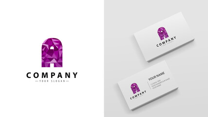 Polygon logo of letter a. Mockup of business cards with a logo