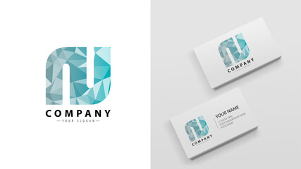 Logo polygon with the letter N. Mockup of business cards with a logo