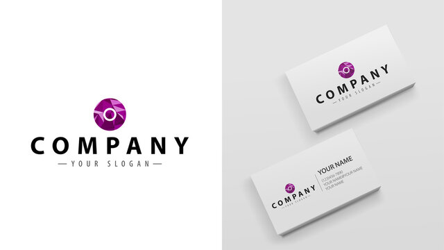 Logo polygon with the letter O. Mockup of business cards with a logo