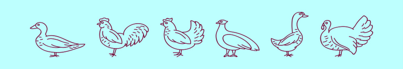set of fowl cartoon icon design template with various models. vector illustration isolated on blue background