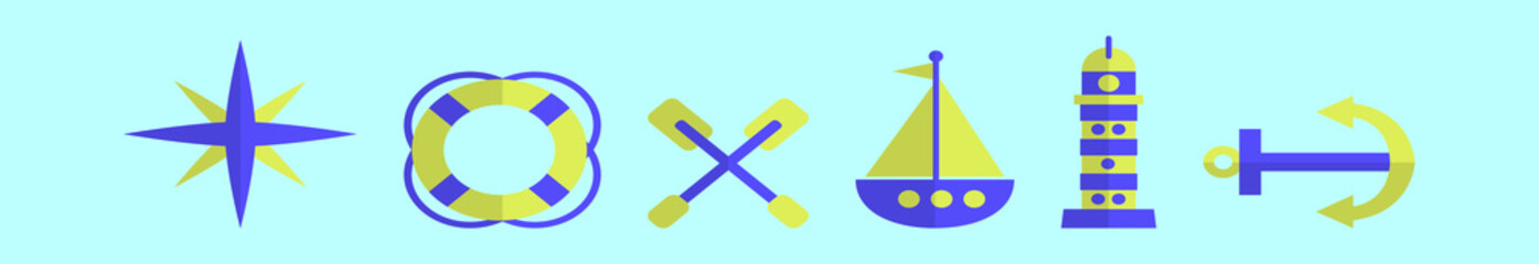 Obraz premium set of nautical cartoon icon design template with various models. vector illustration isolated on blue background