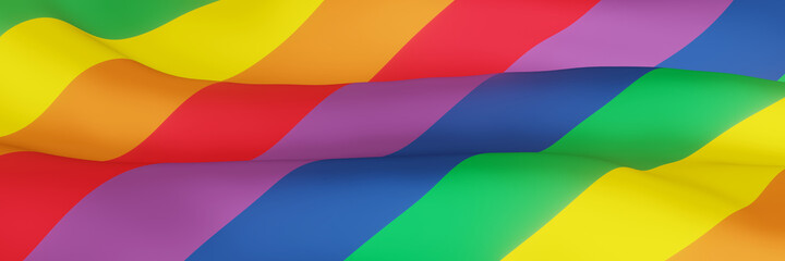 3D rendering. Wavy rainbow flag. LGBTQ color.