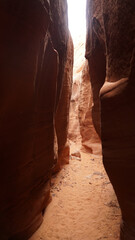 Zebra, Peek-A-Boo and Spooky Slot Canyons exploration in dry arid landscapes near Escalante Town, Utah, USA.