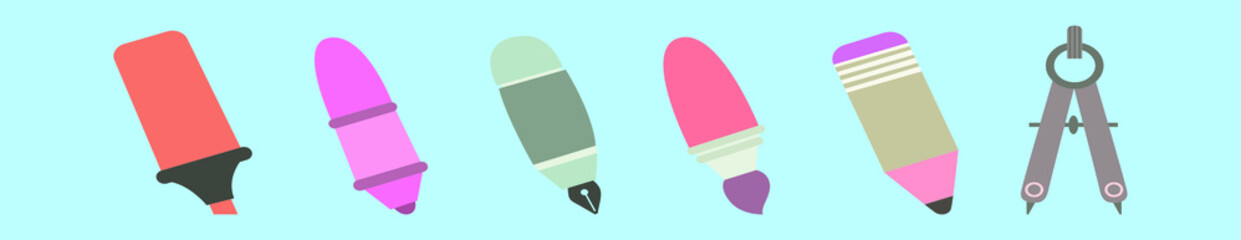 set of stationary cartoon icon design template with various models. vector illustration isolated on blue background