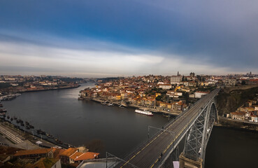 Aerial view of Dom Luis Bridge at the morning, Porto, Portugal