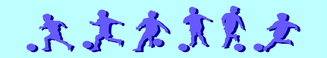 set of playing soccer cartoon icon design template with various models. vector illustration isolated on blue background