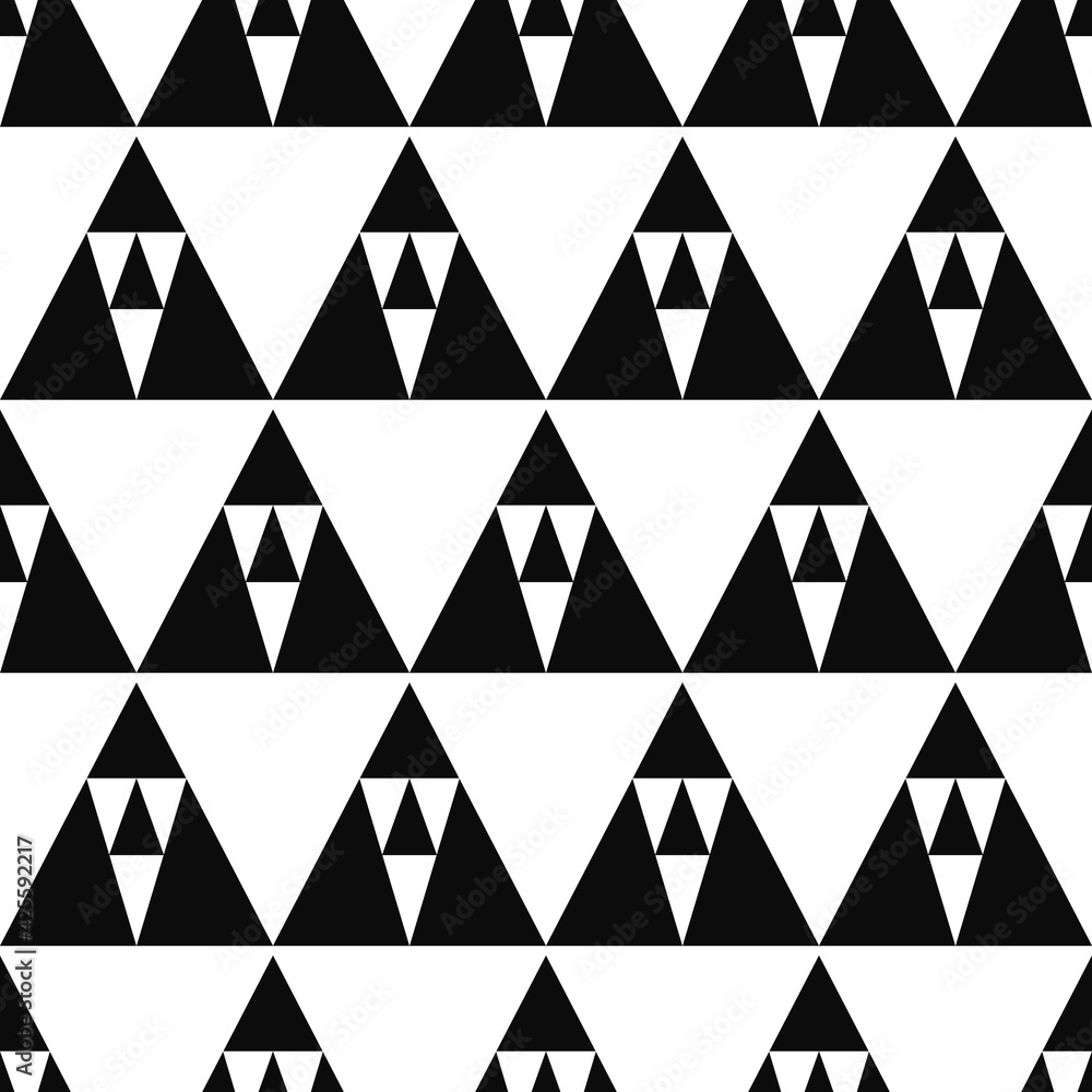 Poster Monochrome triangles in one. Vector simple geometric shape pattern.