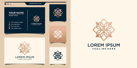 Monogram nature logo template with business card design. Premium Vector