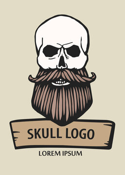 Hipster skull head with beard. Hand-Drawn Doodle. Vector Illustration - stock vector. Hand drawn cartoon character. Bearded man