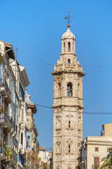 Fototapeta na wymiar Santa Catalina church bell tower. Baroque style. Valencia, Spain