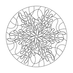 Coloring pages for children and adults. Sea Mandala. Stylized corals and algae, stars. Abstract hand drawn illustration isolated on a white background.