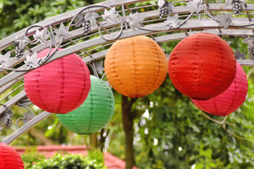 Fototapeta na wymiar colorful lampions lanterns in the garden