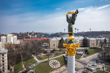 Independence Monument in Kyiv. View from drone