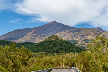 View at Mount Etna (volcano) in Summer time, Sicily. Italy, Europe