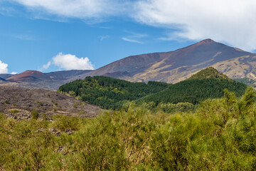 Fototapeta na wymiar View at Mount Etna (volcano) in Summer time, Sicily. Italy, Europe