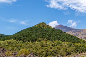 View at Mount Etna (volcano) in Summer time, Sicily. Italy, Europe