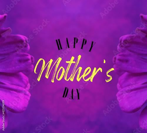 Bright Mother's day card with purple background and text.