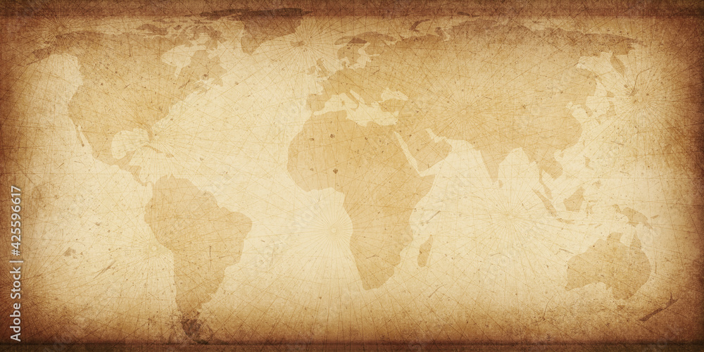 Poster old and ancient style textured background with world map. abstract ancient backdrop