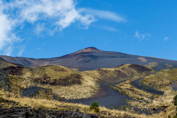 View at Mount Etna (volcano) in Summer time, Sicily. Italy, Europe