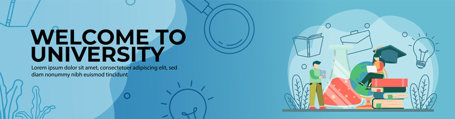 Welcome to university Web Banner Design. On campus learning concept. online education, digital classroom. E-Learning concept. header or footer banner.