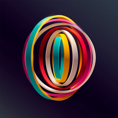Colorful 3D rings on dark background.