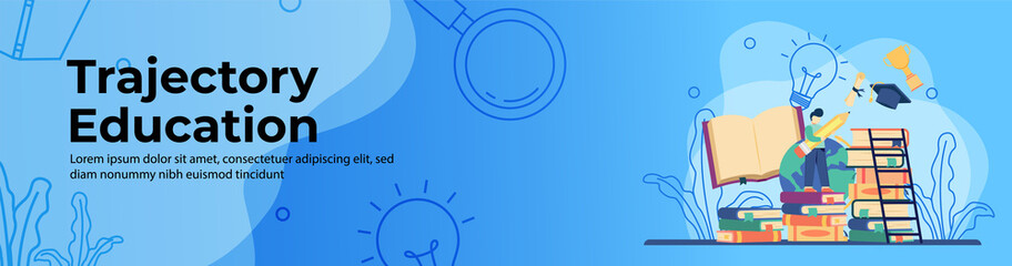 Trajectory education concept Web Banner Design. students walk on educational trajectories to make dreams come true. online education, digital classroom. E-Learning concept. header or footer banner.