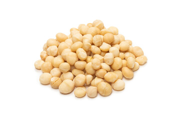 Macadamia nuts isolated on white background.