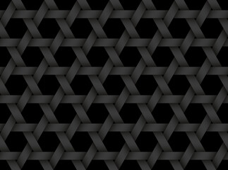 Obraz premium Black seamless pattern of bands weaved in the shape of a six pointed star. Vector dark repeating background illustration.