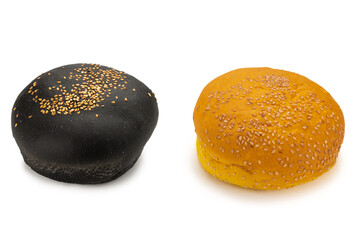 Black burger bread isolated on white.
