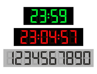 Black background green clock digits, Red digits and numbers set