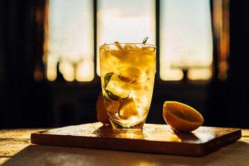 Close up of sparkling limoncello mojito cocktail