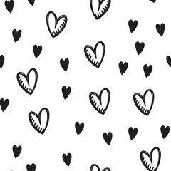 Hand drawn doodle hearts seamless pattern. Valentine's day heart illustrations texture background.