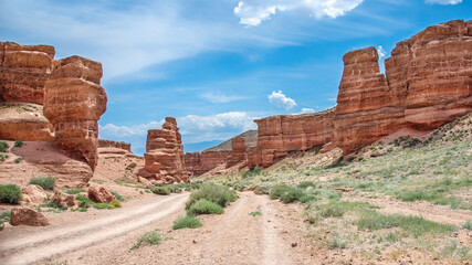 Beautiful landscape overlooking the canyon in the highlands of Charyn Canyon in Kazakhstan