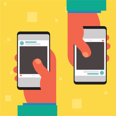 Hands and gadgets trendy colorful vector illustration