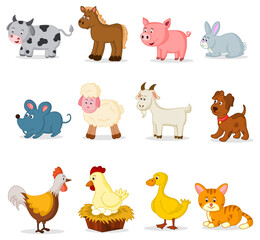 Set of Cute Farm Animals Illustration