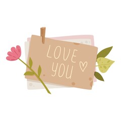 Love you card icon, cartoon style