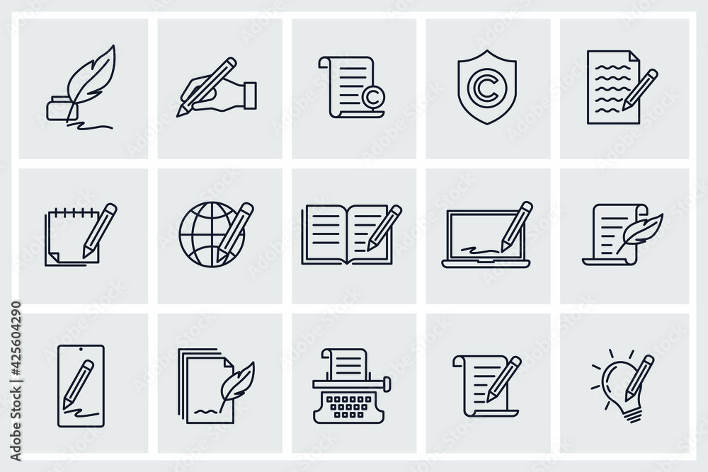 Poster set of copyrighting icon. copyrighting pack symbol template for graphic and web design collection lo